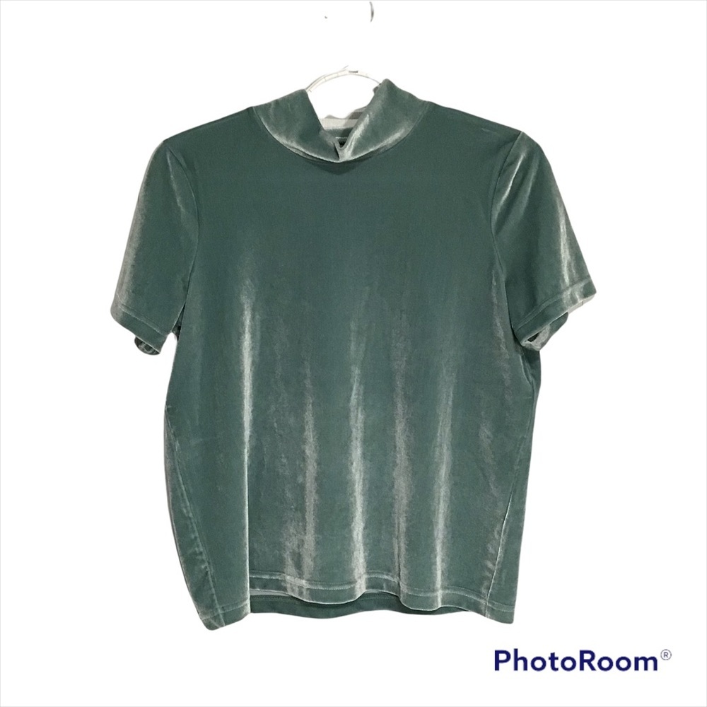 Madewell Light Teal Velvet Mockneck Top size S - Picture 2 of 8